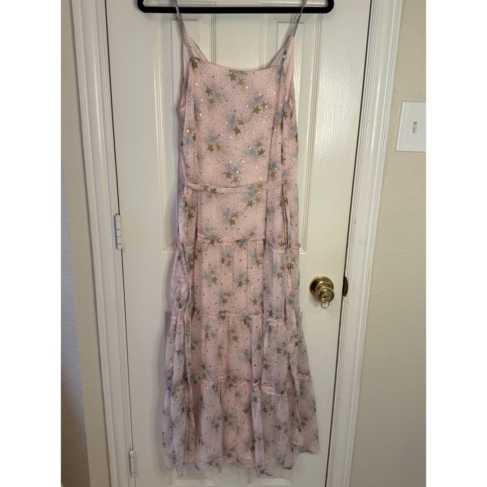 Storia Blush Pink Star Print Maxi Dress M Celestial Tiered Cottagecore Boho - Picture 7 of 8